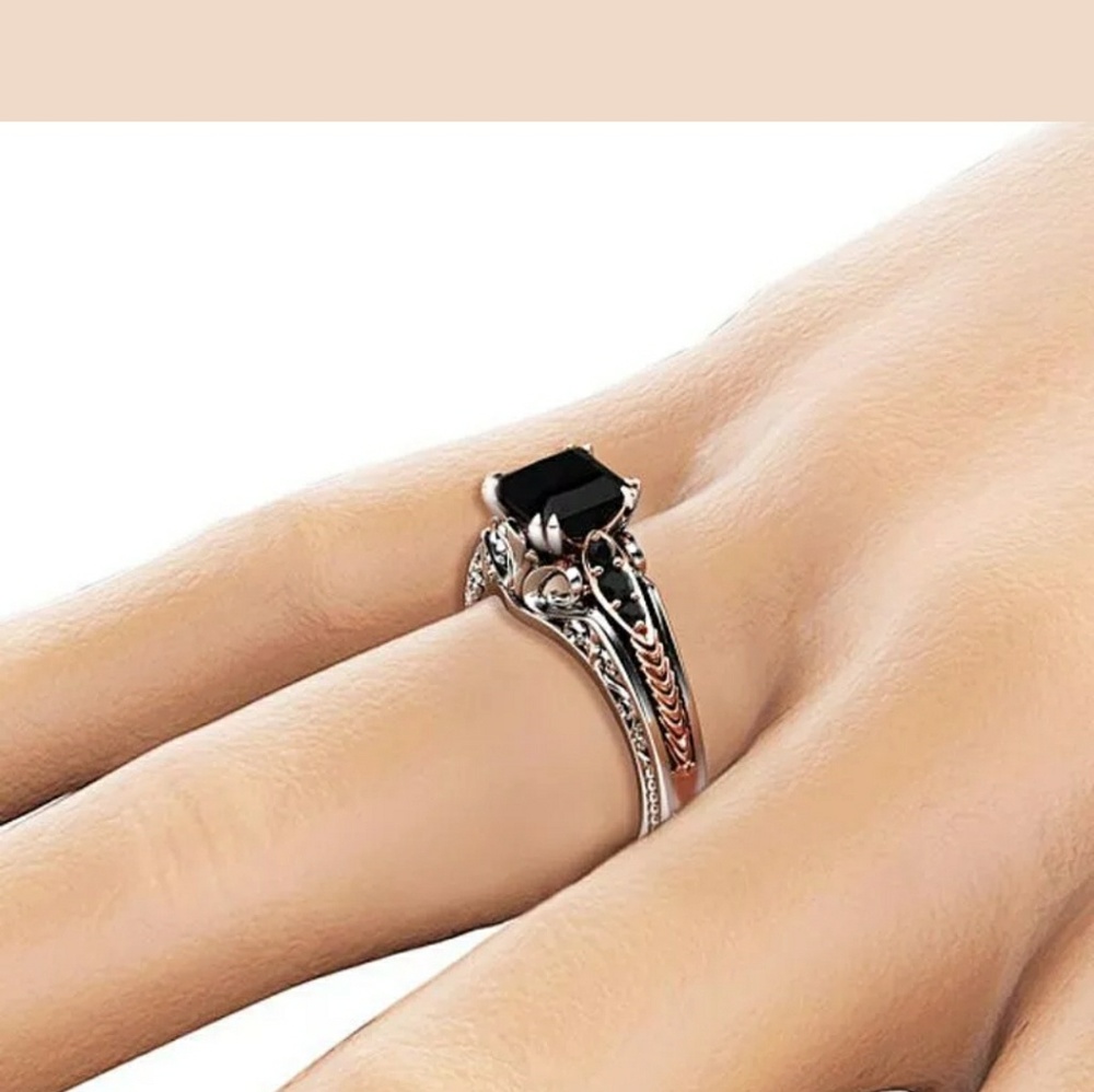 925 Silver Filled Black Topaz Ring Size 9